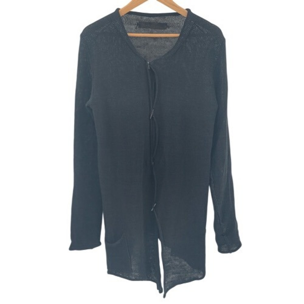 Daniel Andresen Cardigan Top Women XS Black Linen Lagenlook Toggle Oversized